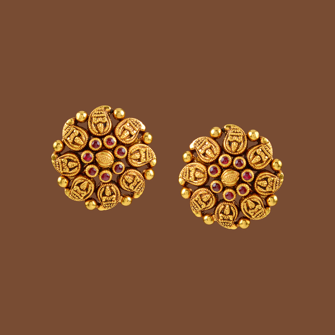 Traditional One Gram Gold Lakshmi Stud Earring Coin Design ER3744